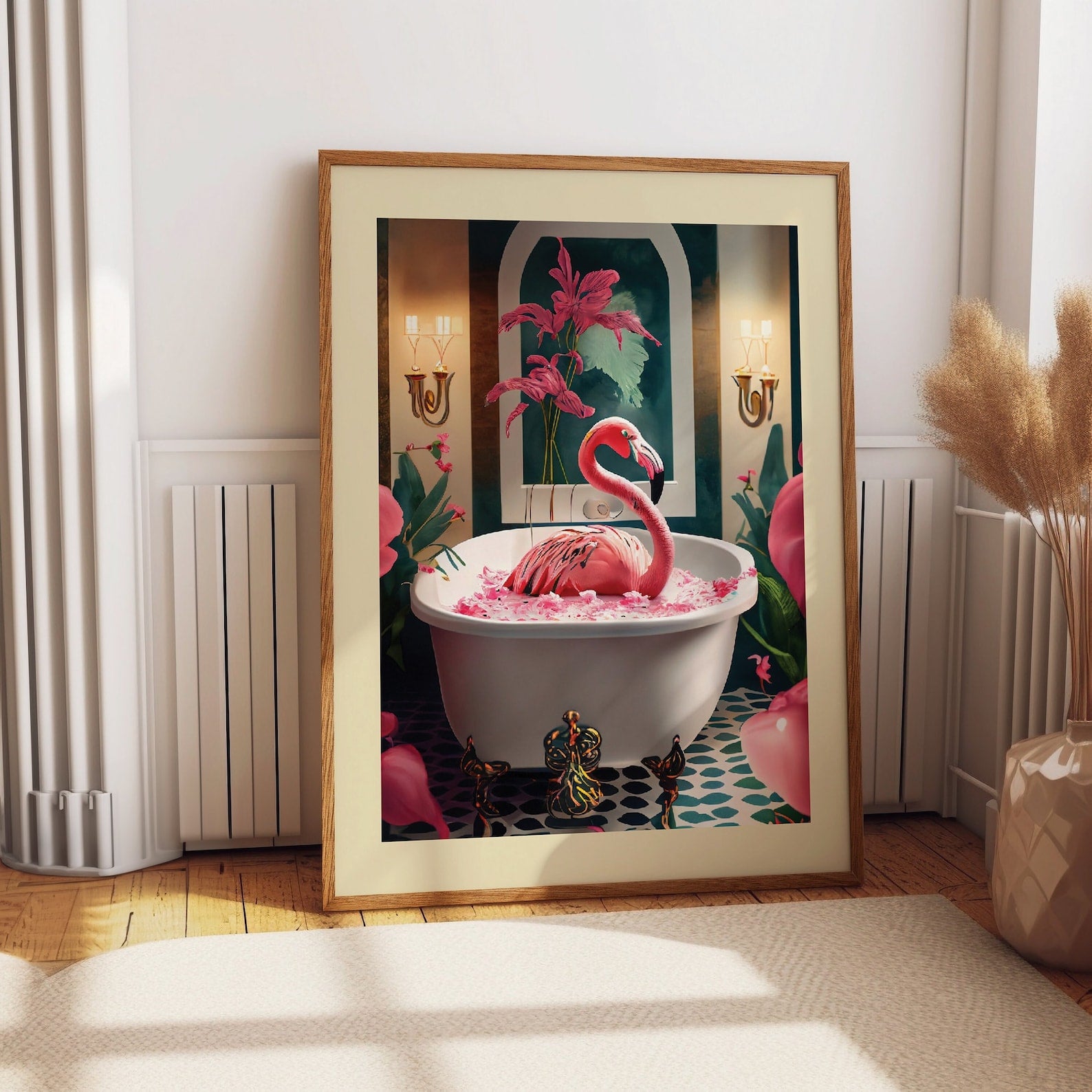 Whimsical Pink Flamingo Bathtub Art