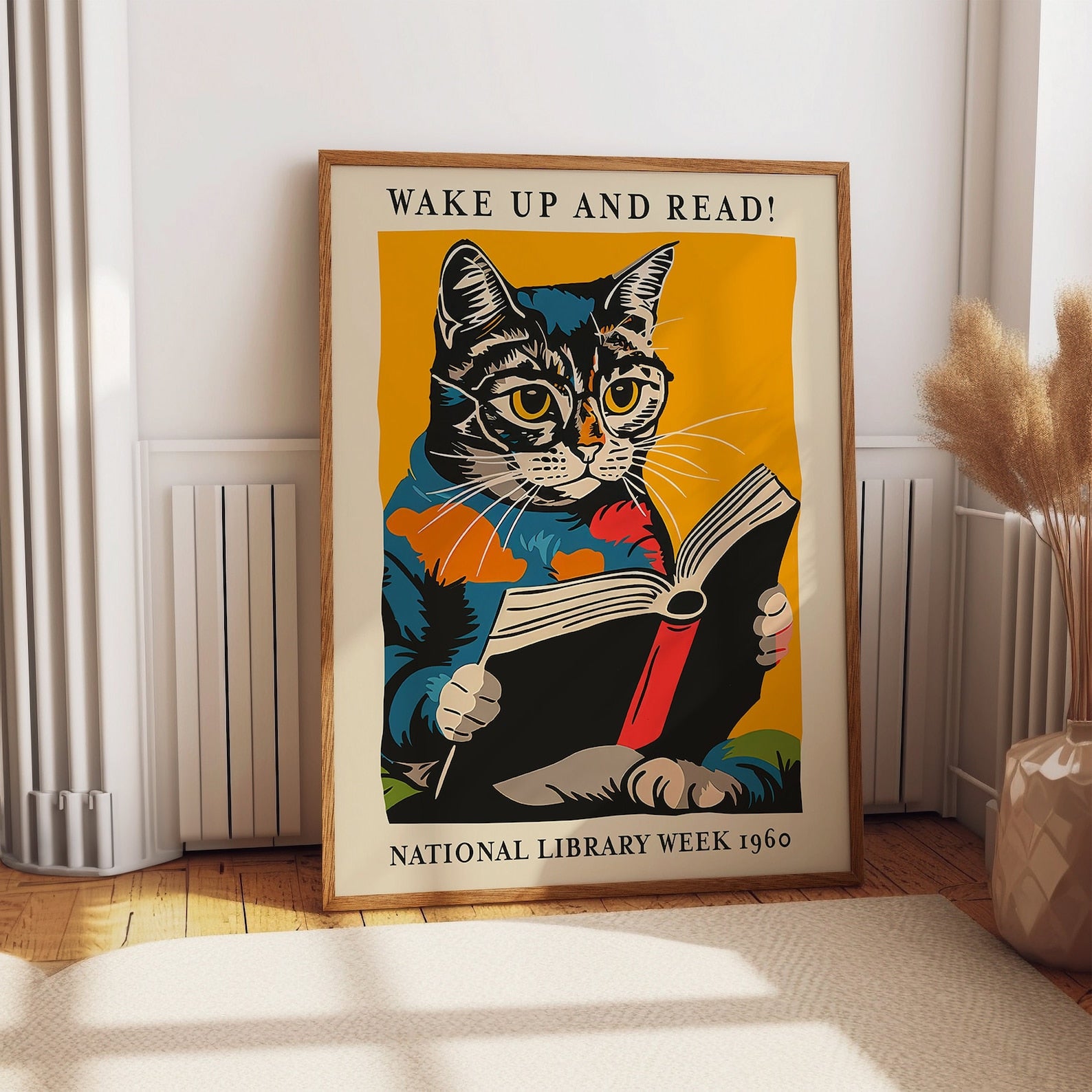 Cat Reading Poster - Wake Up and Read