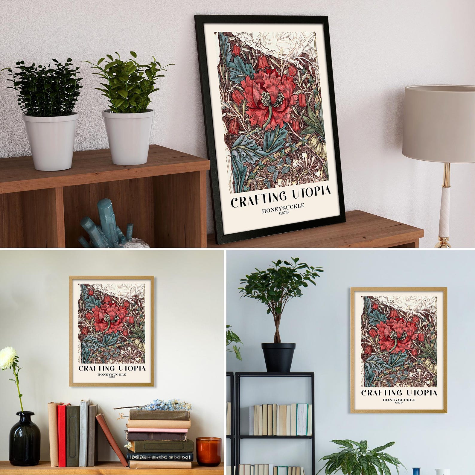 Honeysuckle Wall Art Poster - Victorian Botanical - Classic William Morris Inspired